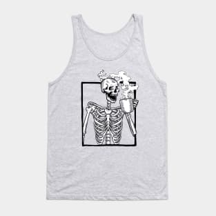 halloween skeleton drinking coffee funny Tank Top